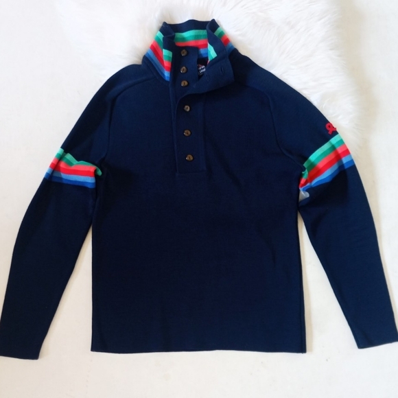 Demetre vintage 1970s wool navy blue striped sweater - Picture 1 of 6